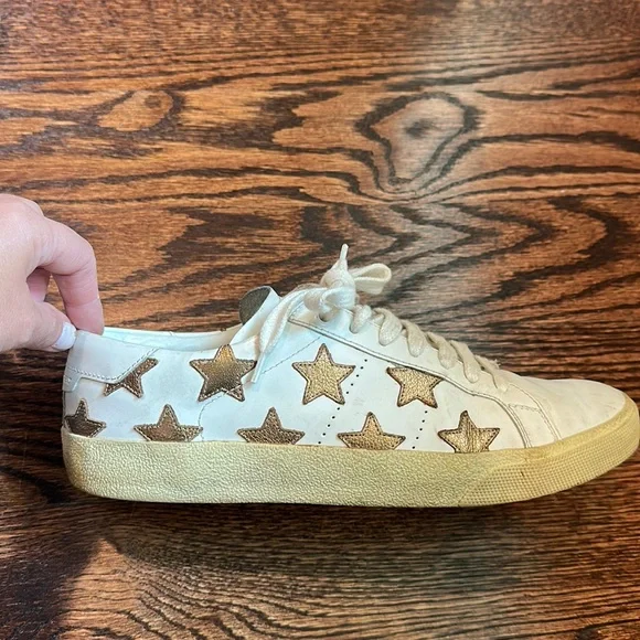 YSL Designer Sneakers, Gold Star Appliqué Court White Sneakers, Size 39 (75) - Picture 2 of 16